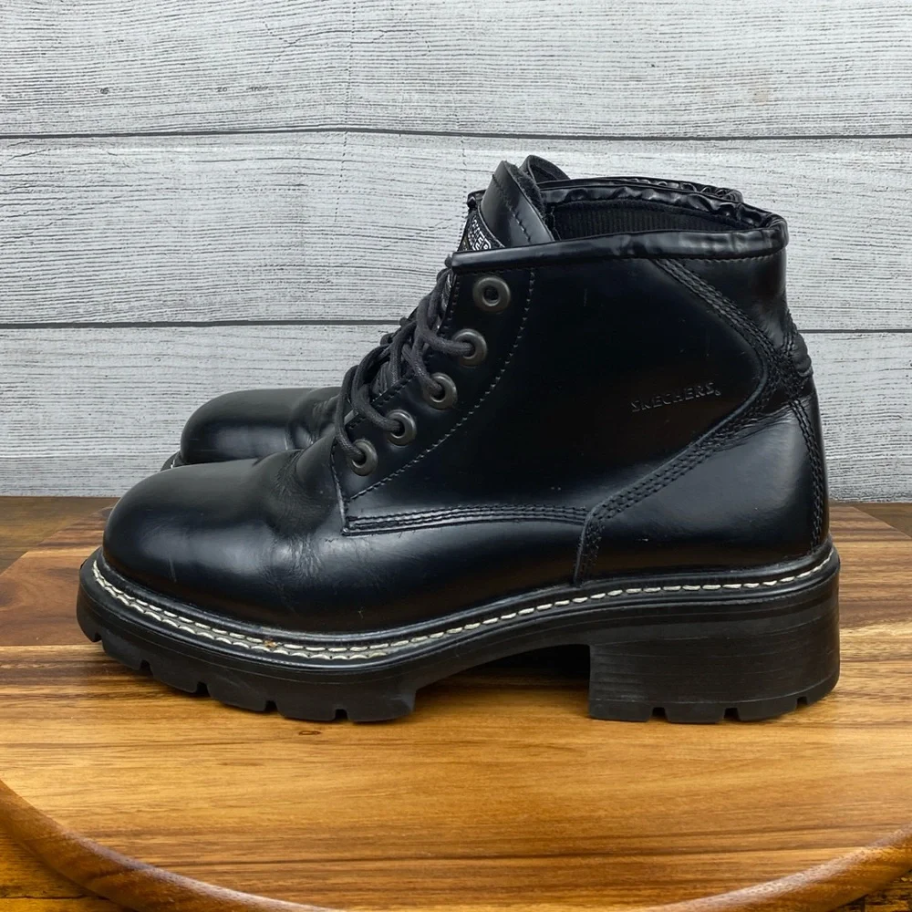 VTG Y2K Skechers Black Leather Chunky Lace Up Boot Men’s Shoe Size 11
